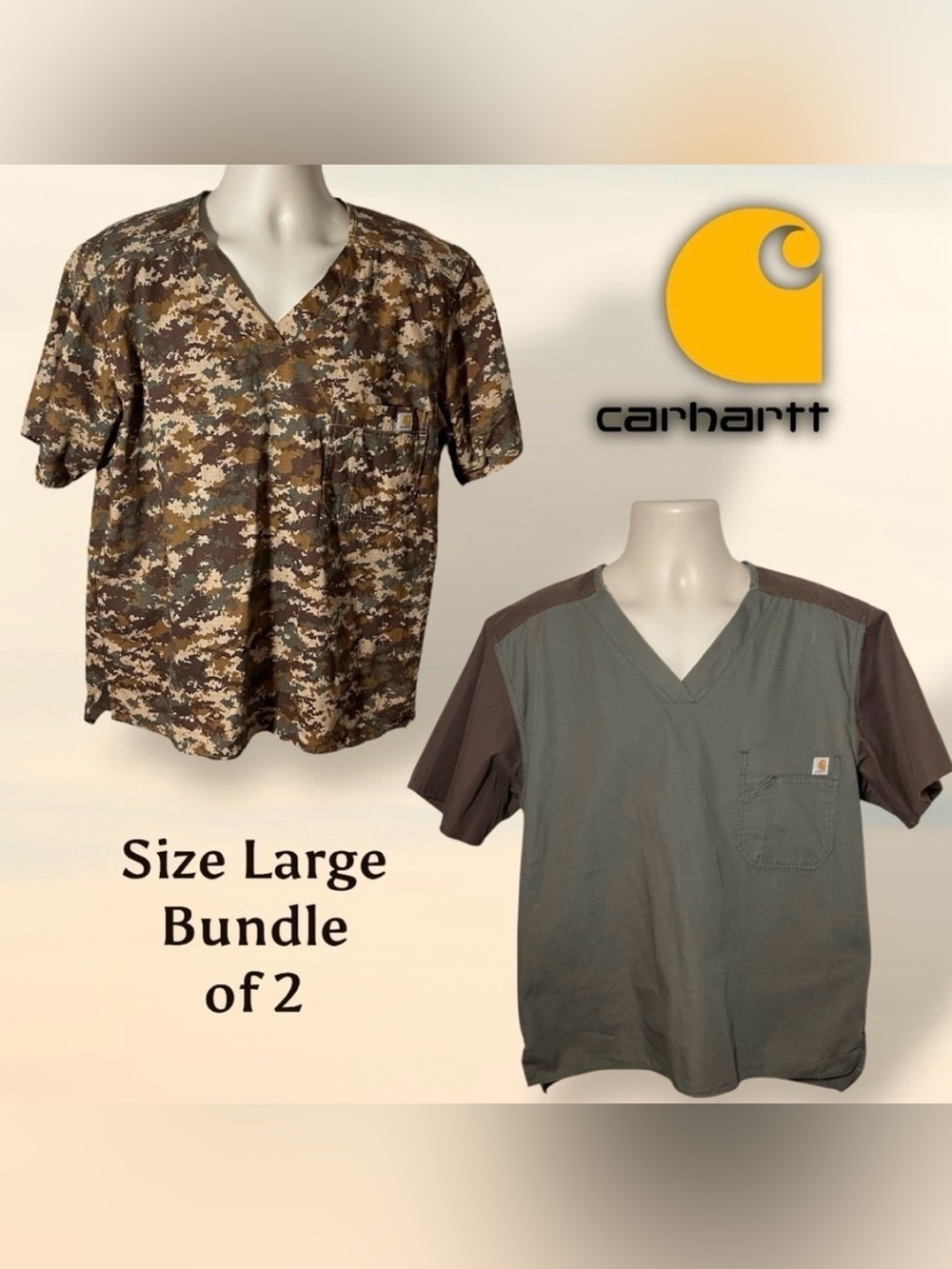 Carhartt Men's Camouflage and Gray Shirt Bundle